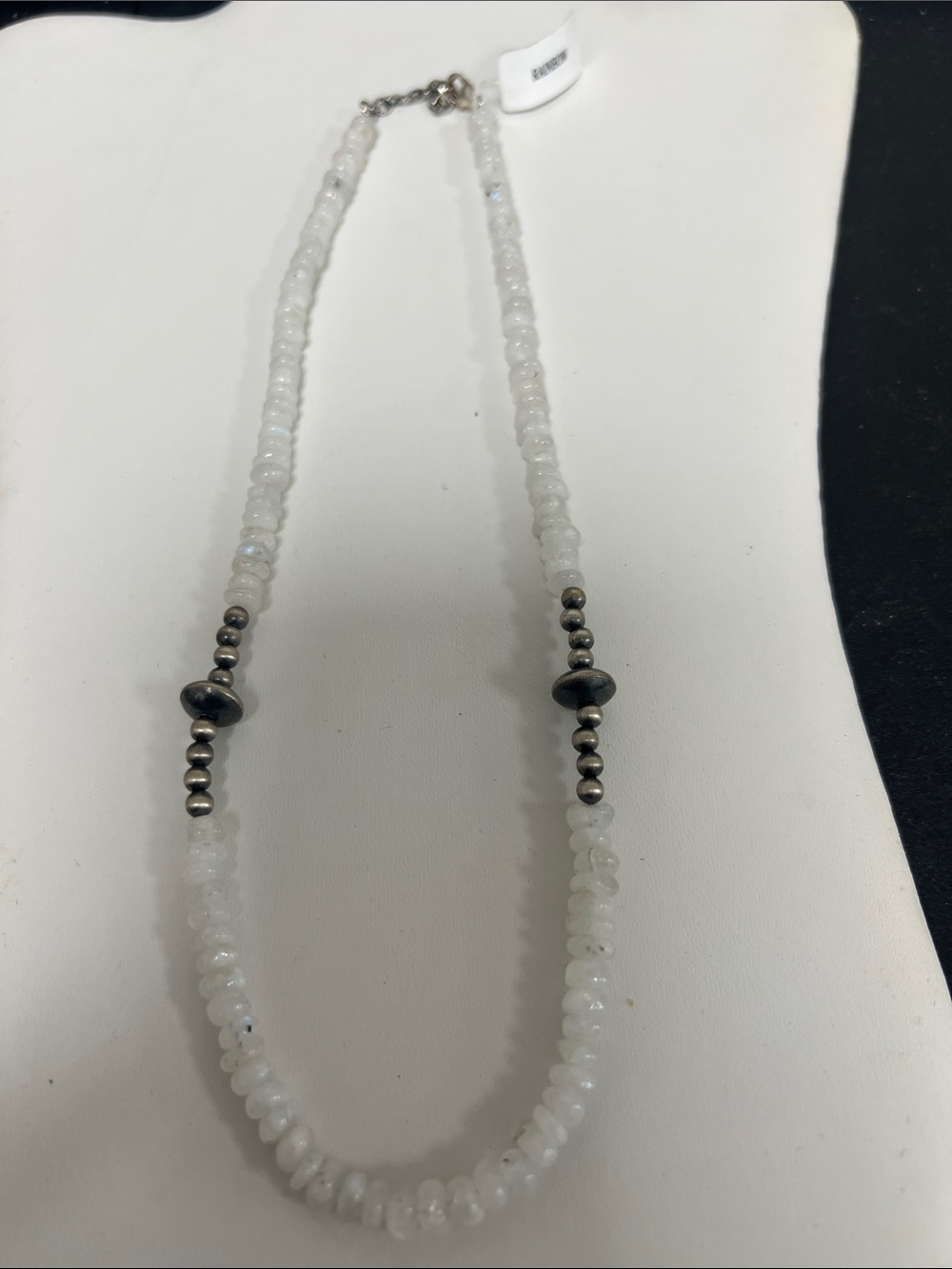 18-20” rainbow moonstone Necklace with sterling Silver pearls- Women's Jewelry
